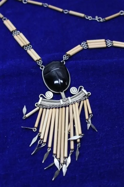 Scarab Pendant Necklace with Fringe Dangles