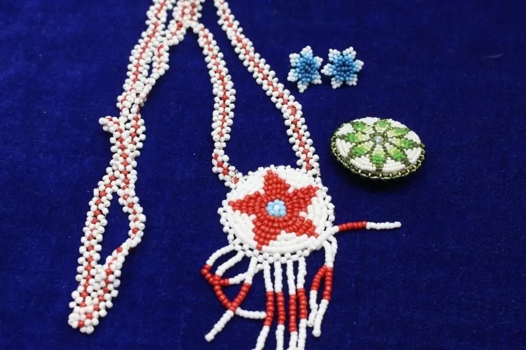 Beaded Necklace, Earrings & Pin Set - Native