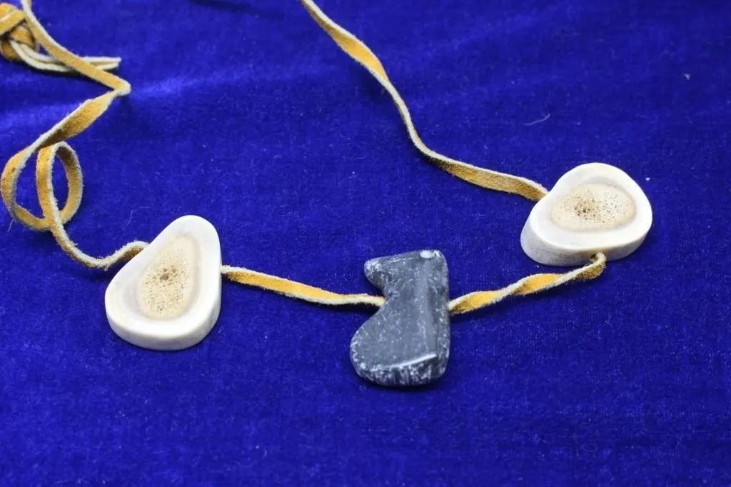 Carved Antler and Stone Bead Necklace