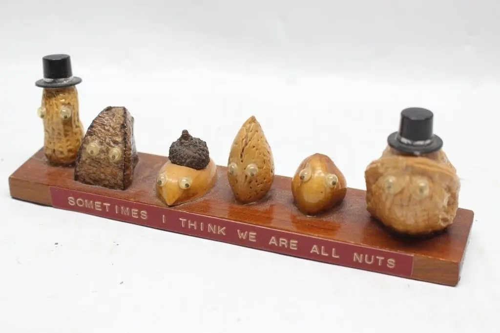 Carved Nut Figures on Wood Stand - Sometimes I
