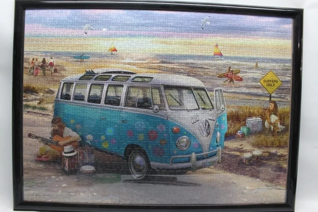 Framed Giordano VW Bus Surfers Jigsaw Puzzle