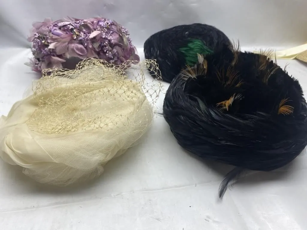 Vintage Feather & Floral Hat Lot