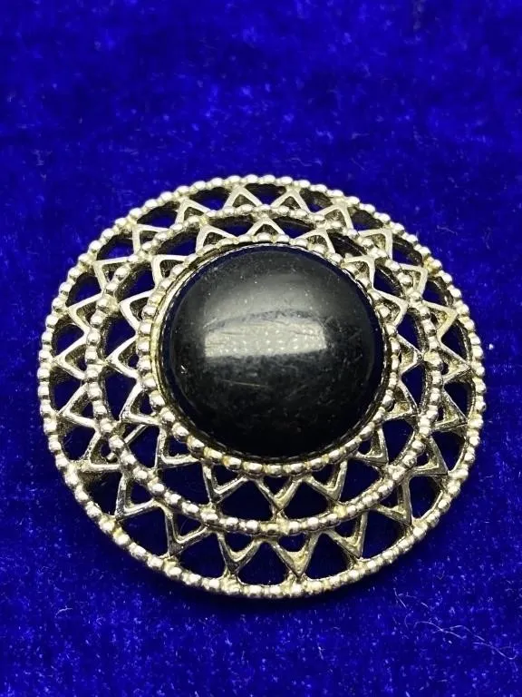 Sarah Coventry Black Cabochon Brooch, Signed