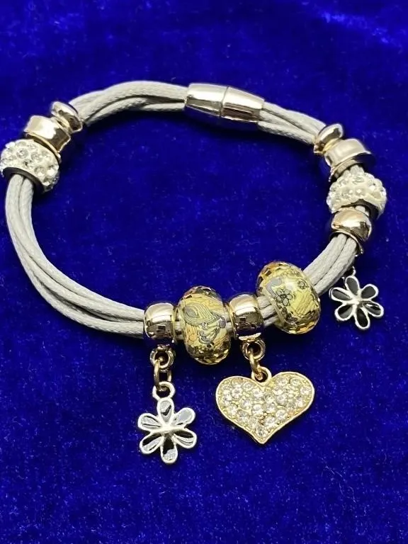 Pandora Style Rhinestone Heart Charm Bracelet