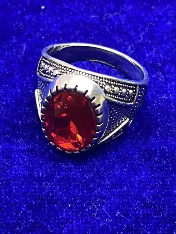 Ruby Glass Signet Ring, Size 10