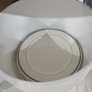 Pail w/ 27 White/Green  Restaurant plates