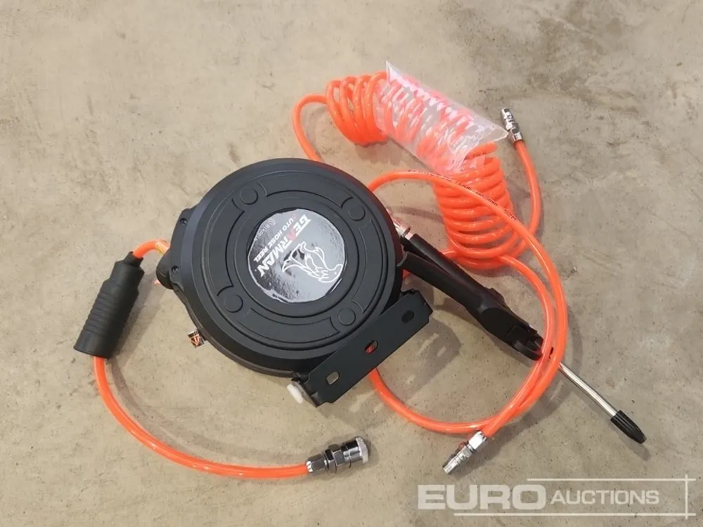 Unused 35 Ft Air Line Hose Reel with Blow Gun