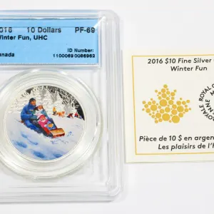 2016 CANADA $10 WINTER FUN 1/2OZ FINE SILVER