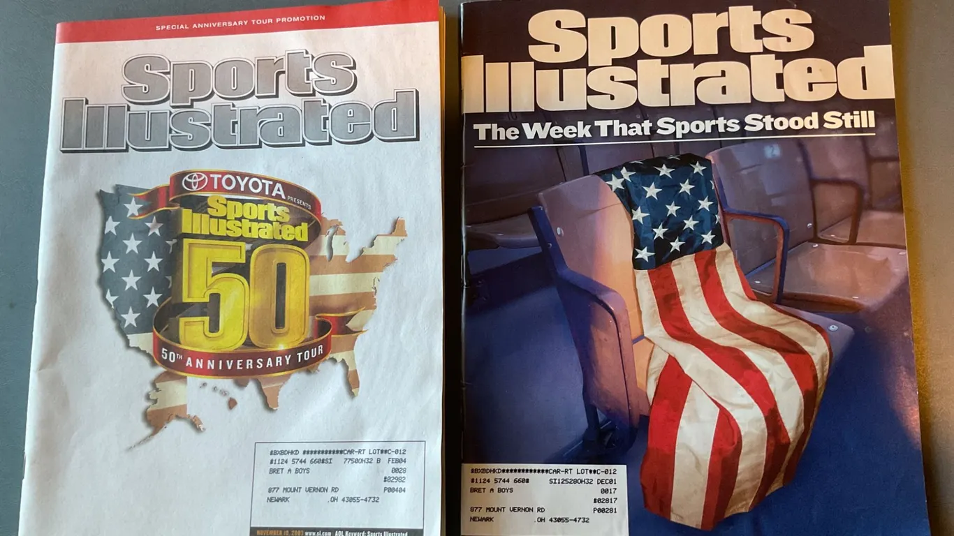 Two Sports Illustrated Magazines: 50th Anniversary Edition and Post-9/11 Issue