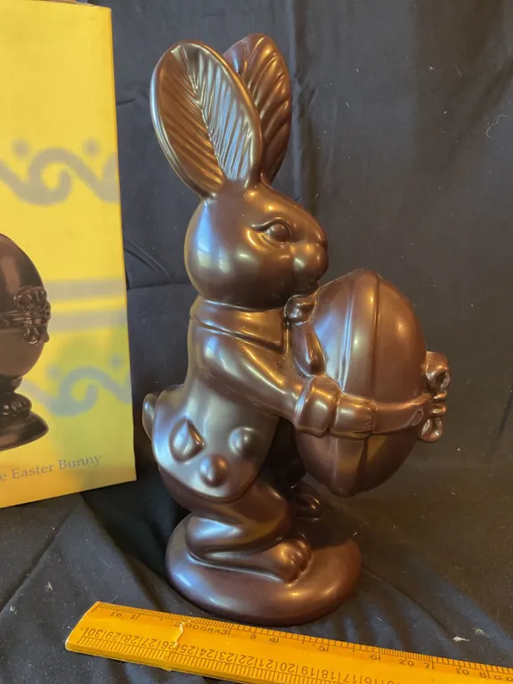 Resin Easter Bunny Figurine Holding Egg with Artificial Carrot Props