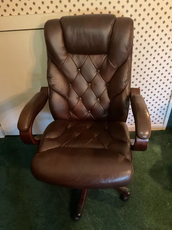 Lane Brown Leather and Wood Executive Office Chair with Tufted Design
