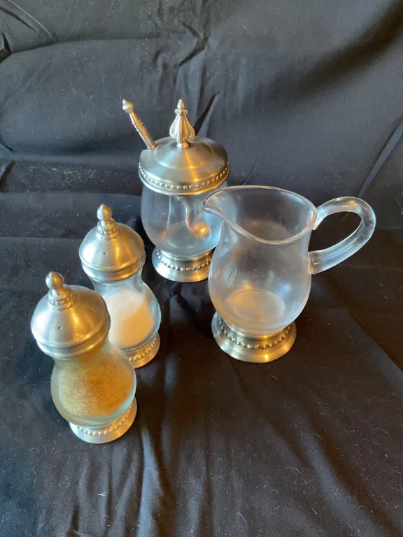 Four Arthur Court Pewter and Glass Tableware Pieces