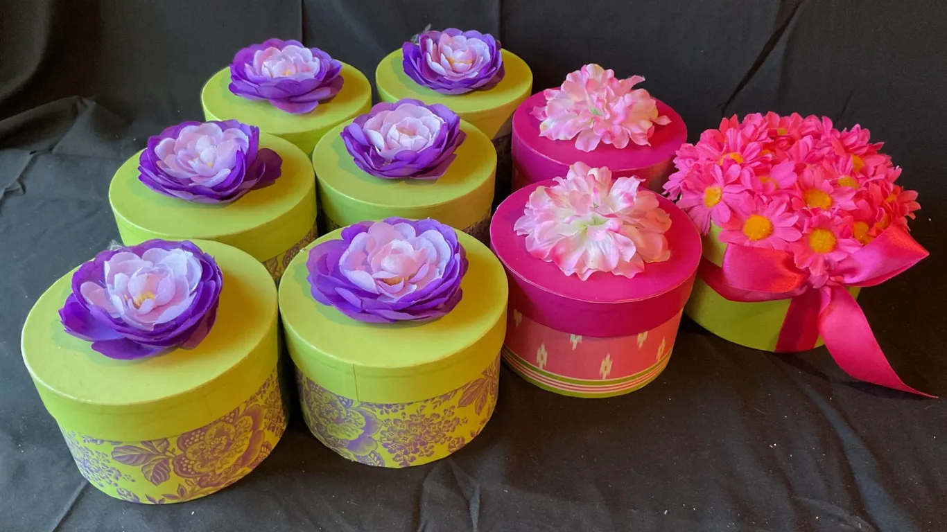 Decorative Hallmark Round Gift Boxes With Floral Accents