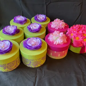 Decorative Hallmark Round Gift Boxes With Floral Accents