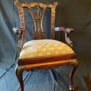 Carved Wooden Armchair with Upholstered Seat, Early 20th Century