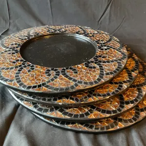 Four Decorative Glass Mosaic Charger Plates
