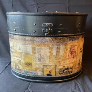 Decorative Oval Storage Chest With Travel Poster Design