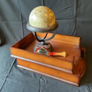 Decorative Globe, Magnifying Glass, and Bombay Wood Desk Organizer Set