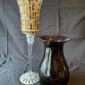 Decorative Vases: Mosaic Glass on Pedestal and Tortoiseshell Glass