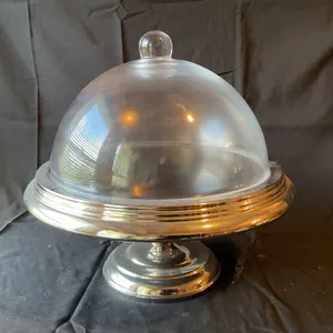 Classic Home Glass Dome and Silver Pedestal Cake Stand