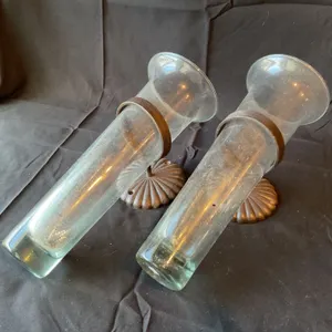 Wall-Mount Glass Vases with Metal Holders, Mid-20th Century