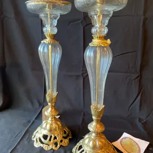 Glass and Brass Candle Holders with Ornate Bases