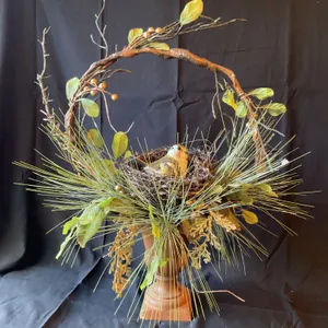 Decorative Bird Nest Arrangement with Hand-Painted Bird Figurine