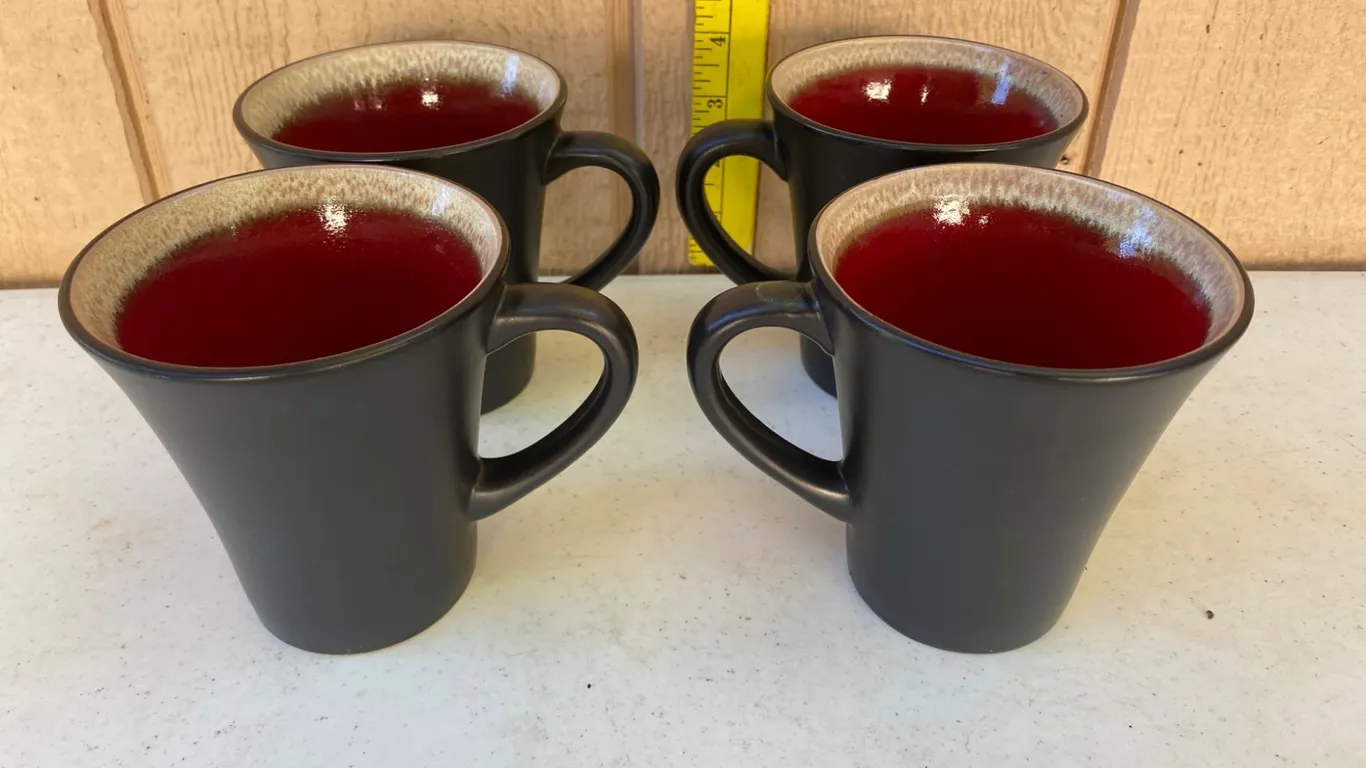 Four Gibson Elite Coffee Mugs in Black and Red Glaze