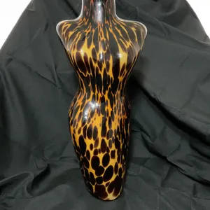 Glass Vase Shaped Like Abstract Human Torso, Animal Print Design
