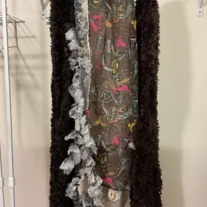 Scarves Including Brown Faux Fur, Multicolor Print, and Crochet Styles