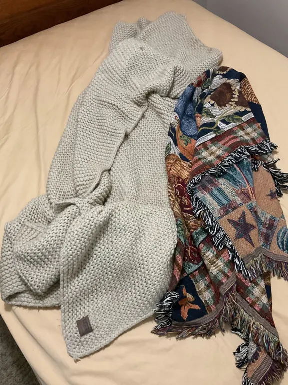UGG Acrylic-Wool Knit Throw Blanket and Reversible Scarecrow-Themed Woven Blanket