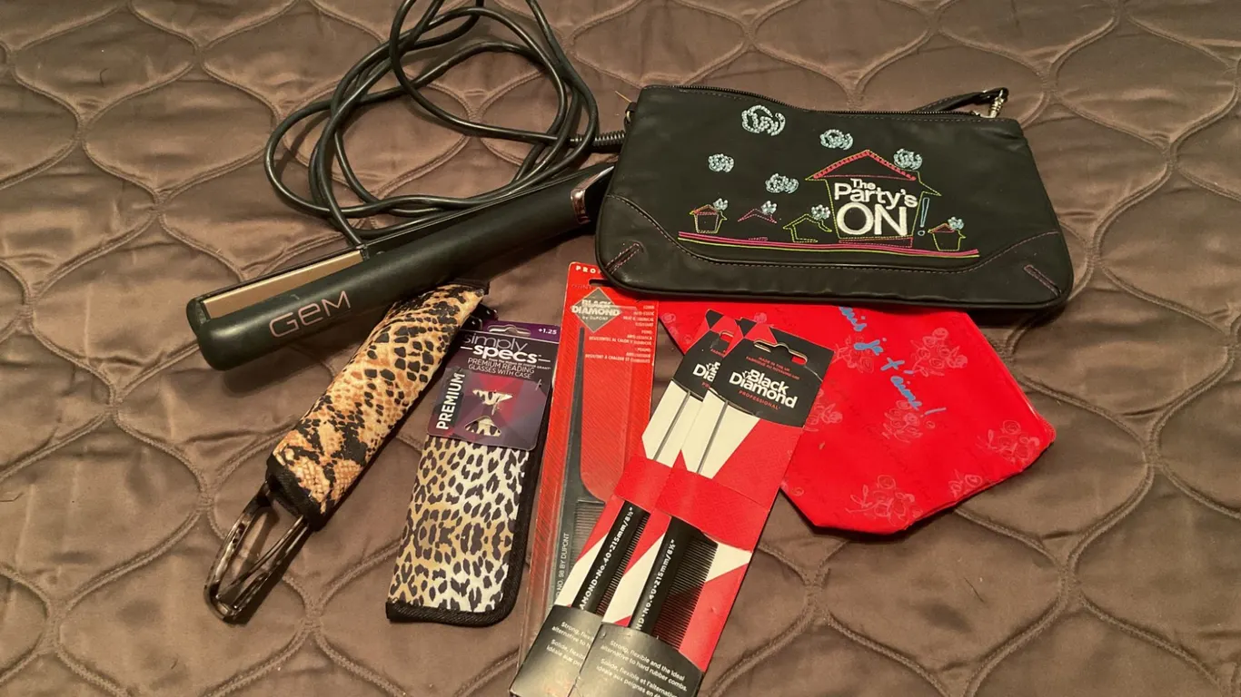 Accessories Including Bags, Hair Straightener, and Comb Set