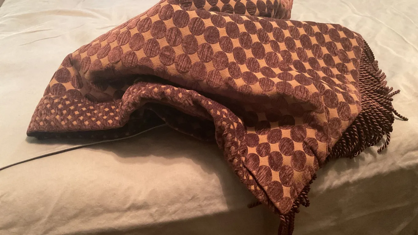 Vintage Brown and Tan Fringed Throw Blanket With Geometric Pattern