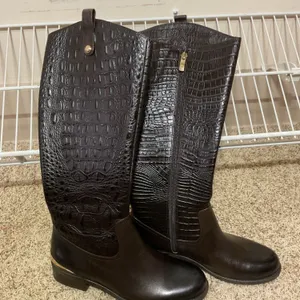 Vince Camuto Women’s Tall Boots in Crocodile-Embossed Leather, Size 8.5M