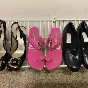 Three Pairs of Women’s Shoes: Nine West, Handcrafted Pink Sandals, and Black Flats