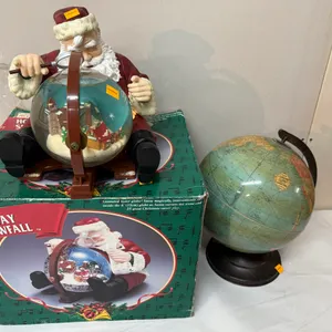 Vintage World Globe 10” On Stand And Lighted Mr Christmas Santa Globe