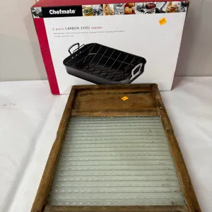 Vintage Washboard And New Carbon Steel Roaster