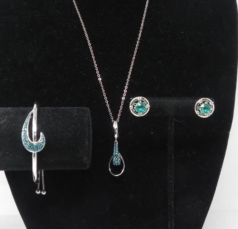 SILVERTONE & BLUE CRYSTAL COSTUME JEWELRY