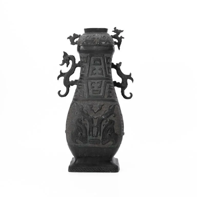 CHINESE ARCHAISTIC CAST METAL COVERED FANGHU VASE