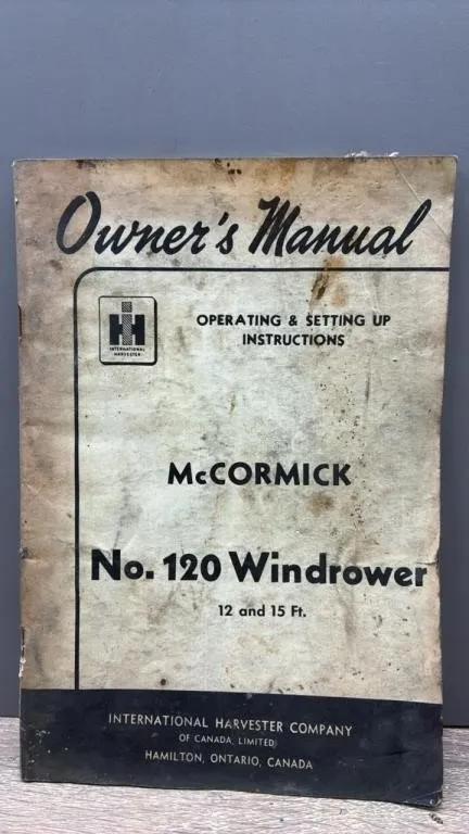 McCormick No. 120 Windrower Manual.
