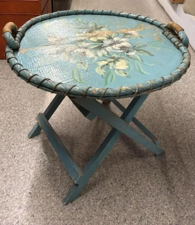 Vintage Tray Table 24”diam. x 18”H. *NO SHIPPING