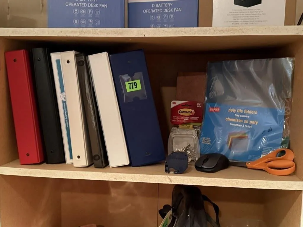Office supplies, 3 ring binders, scissors,