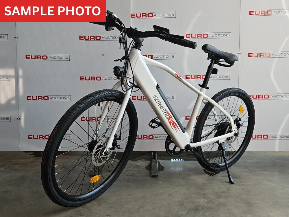 Unused 2026 36v Explorer E-Mountain Bike, Steel Frame, Front & Rear Disc Brakes, 7-Speed Shimano Gears (White)