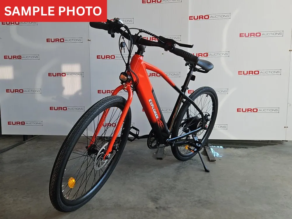 Unused 2026 36v Explorer E-Mountain Bike, Steel Frame, Front & Rear Disc Brakes, 7-Speed Shimano Gears (Red & Black)