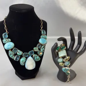 Stamped .925 Turquoise Gemstone Statement Necklace and Bracelet Set