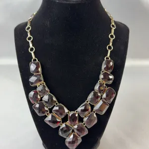 Stamped .925 Garnet Statement Necklace with Faceted Red Stones, 98.3g