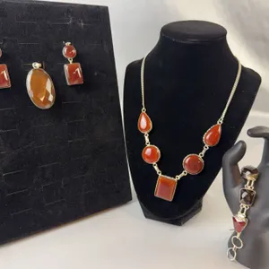 Stamped .925 Carnelian Necklace, Bracelet, Pendant and Earrings Set