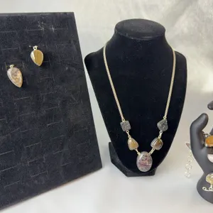 Stamped .925 Ocean Jasper Jewelry Set With Necklace, Earrings, Pendant, Bracelet