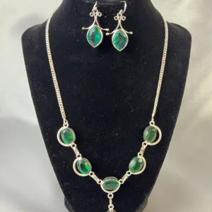 Stamped .925 Green Sea Glass Necklace and Earrings Set