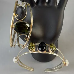 Stamped .925 Peridot, Black Onyx, Moonstone & Aurora Green Amber Jewellery Set